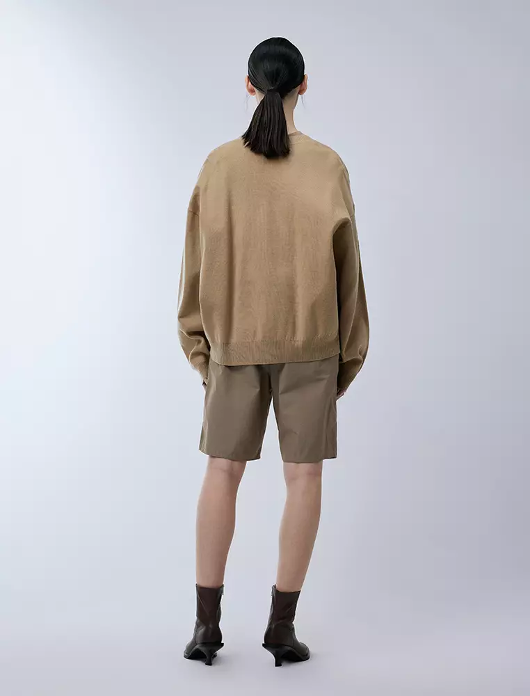 Poplin Straight-Leg Refined Minimalist Commuter Mid-Length Pants