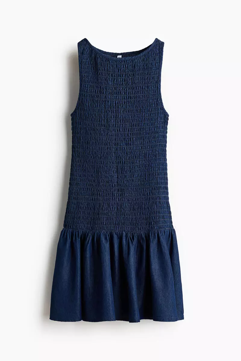 Smocked denim dress