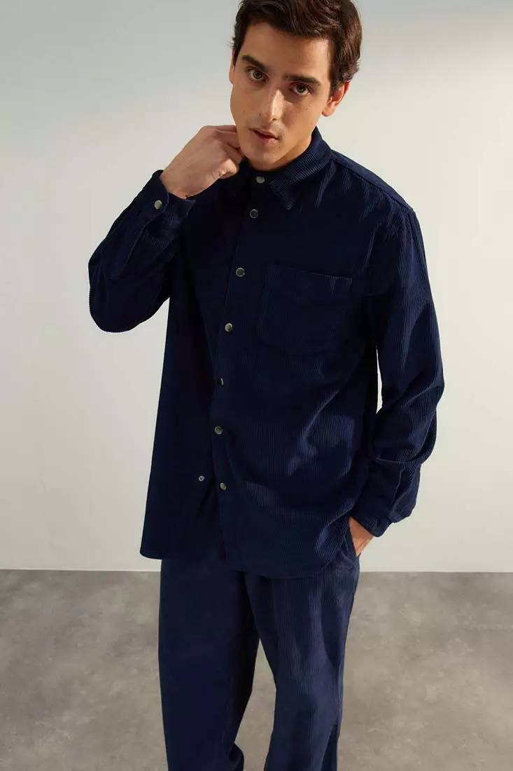 Limited Edition Navy Blue Men s Velvet Overshirt Shirt