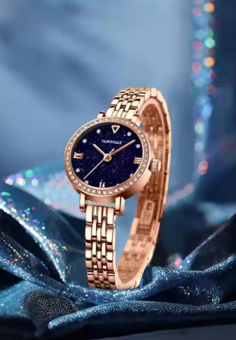 Ladies IP Rose Gold and Stainless Steel Quartz Watch, 30mm Diameter, Stainless Steel Bracelet, Navy Blue Dial