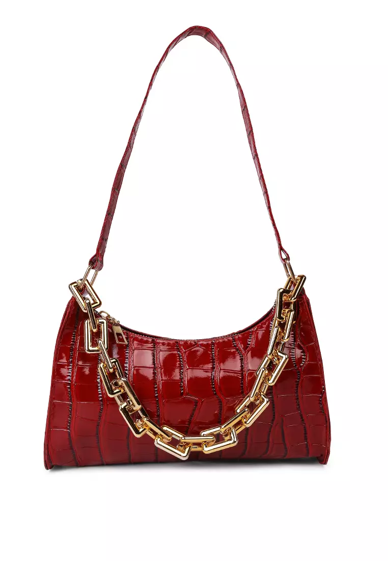 Red Croc Patten Baguette Bag