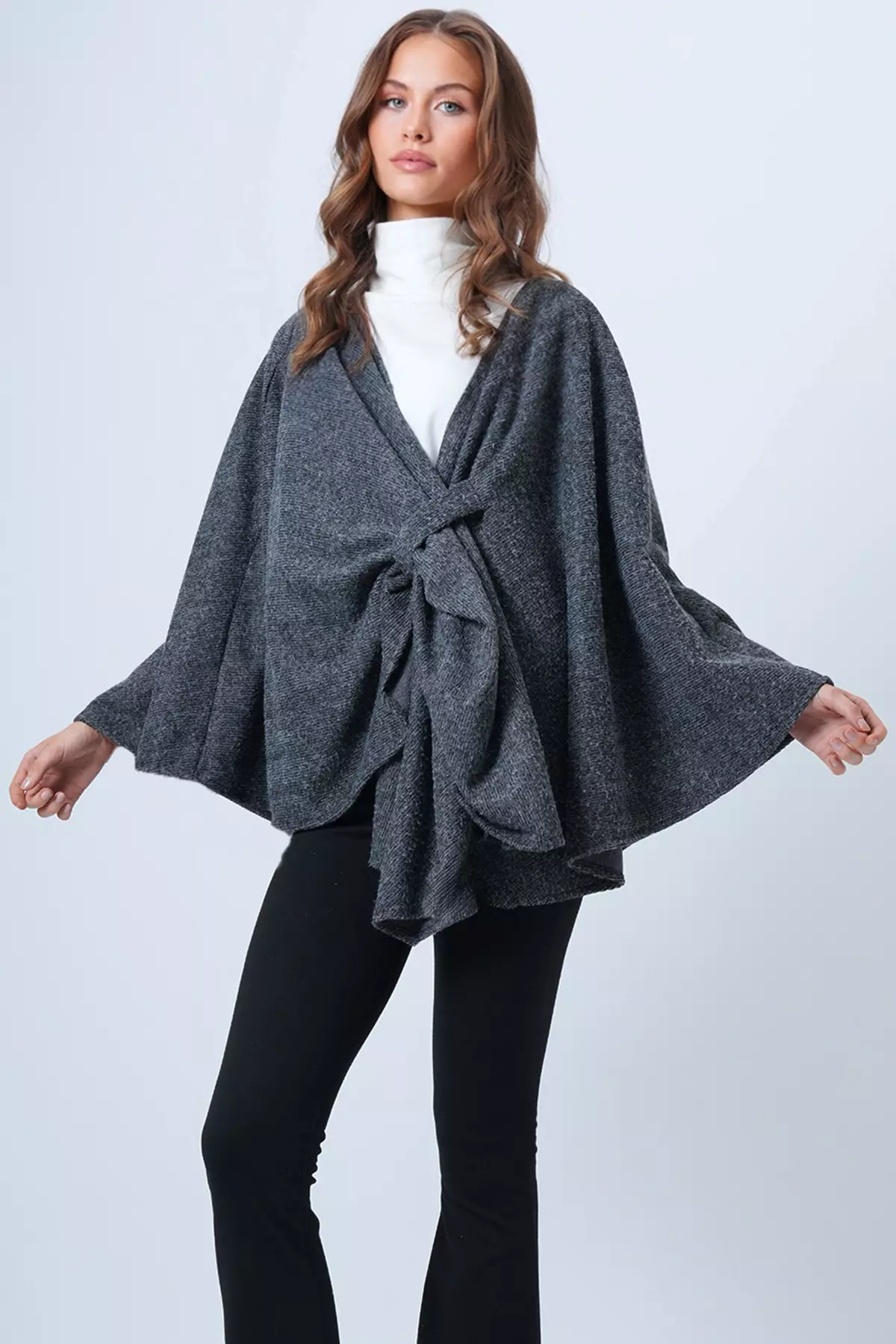 Anthracite Collar Design Knitwear Poncho Alc-X14672