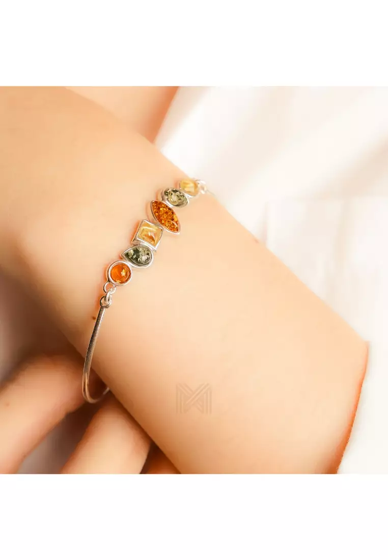Multifaceted Baltic Amber Rhytymic Silver Bracelet with 925 Sterling Silver