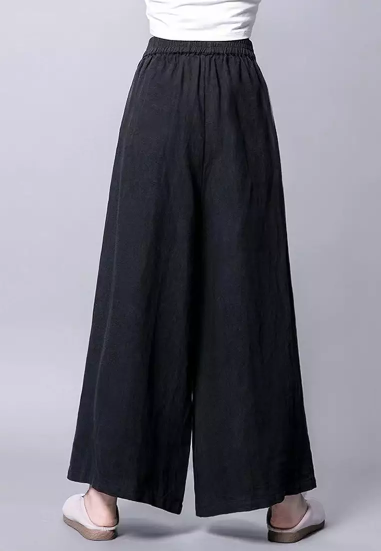 High Waist Cotton-flax Wide-legged Pants RZ9061