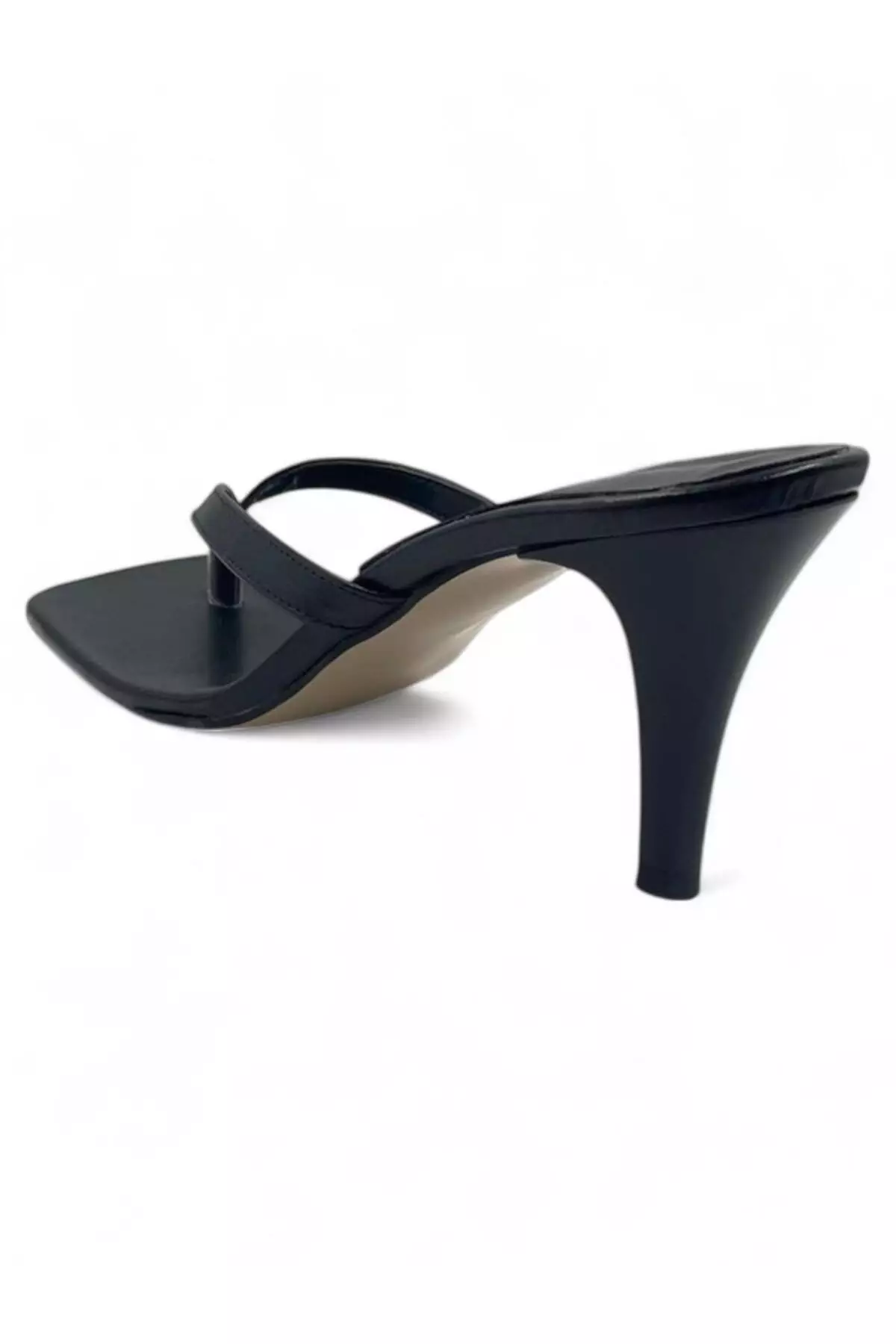Black Square Toe Flip Flops Women Thin Heels Slippers Takss25To00096