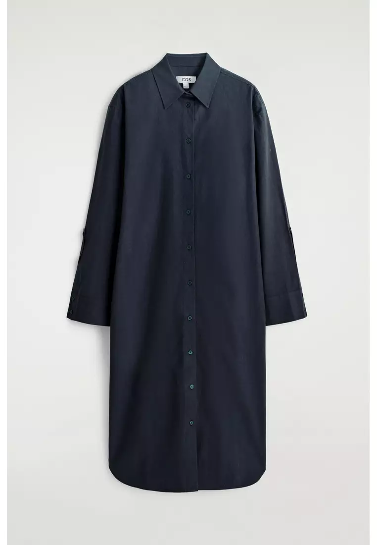 CURVED-SLEEVE COTTON MIDI SHIRT DRESS