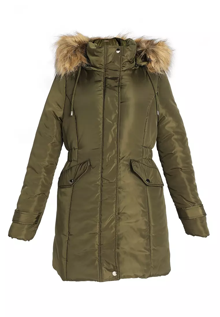 Jaket Hoodie Khaki Long Puffer