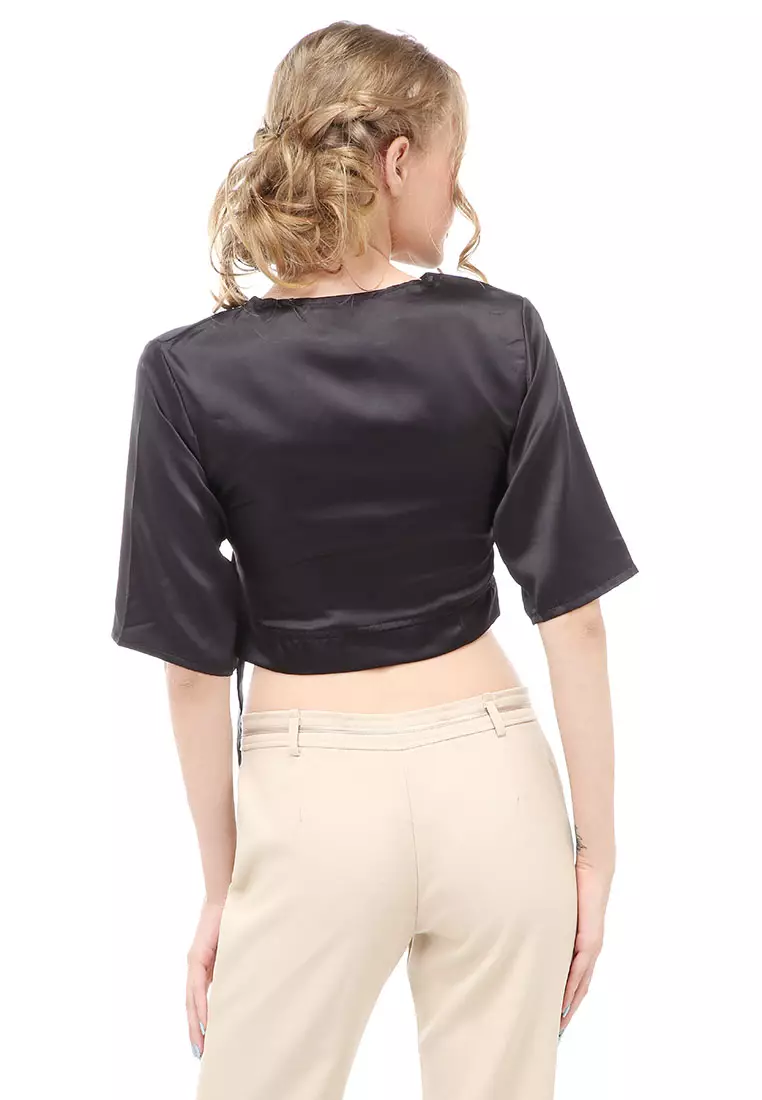 Cheva Top Blouse Atasan Casual Wanita Button Style Material Satin ORIGINAL - Black