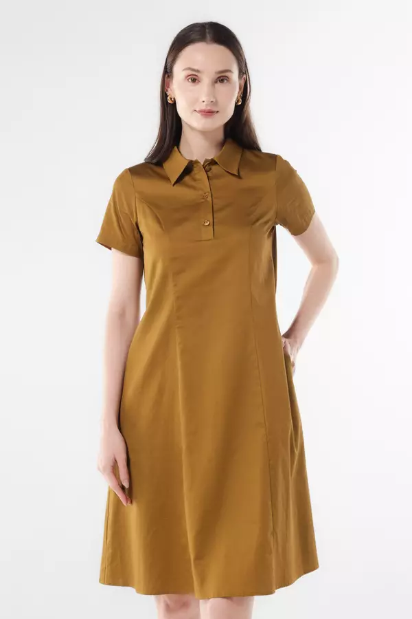 MINIMAL - Harriette - Dress Katun Lengan Pendek - Brown Warna Brown