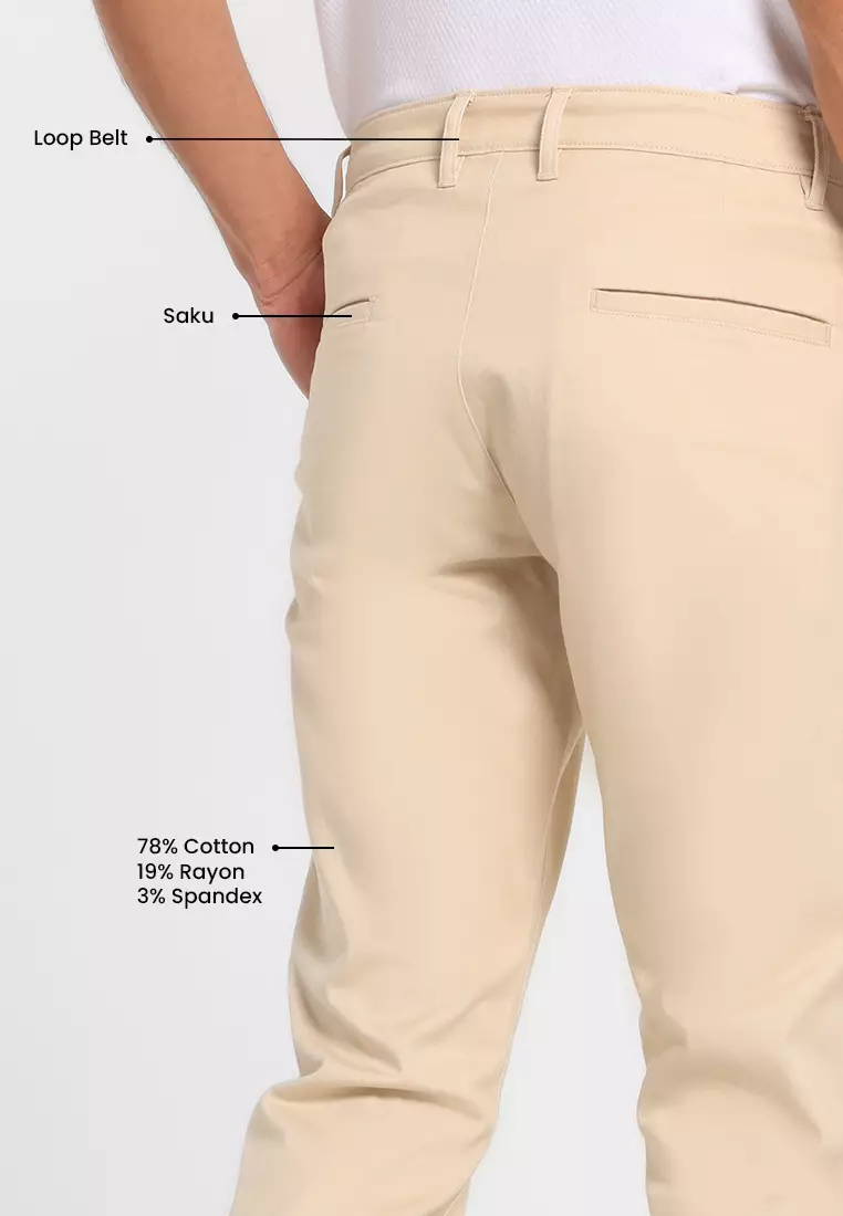 MANZONE - Celana Panjang Chinos Pria Turner 08 Reguler Fit - Beige Warna Beige