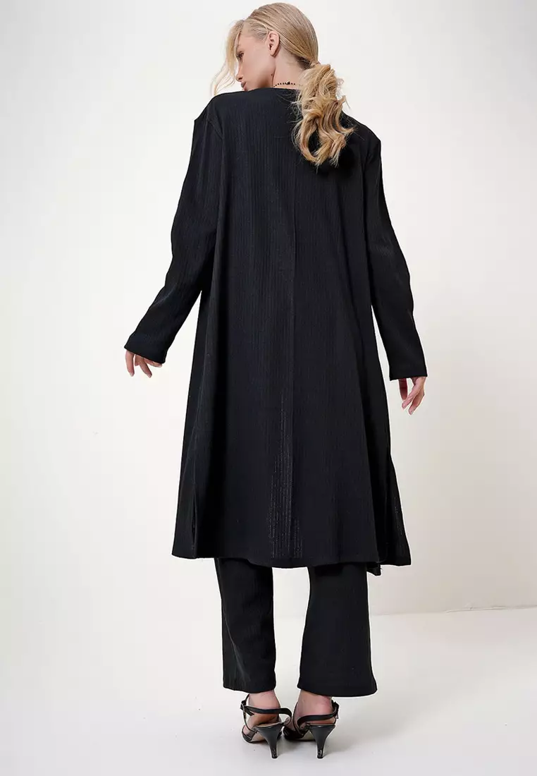 Bike Neck Blouse Trousers and Cardigan Set Suit