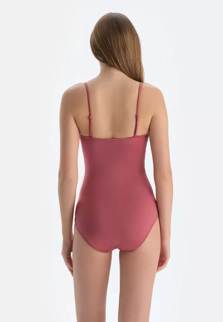 Brown Swimsuit, Removable Padding, Non-wired, Strapless Swimwear for Women