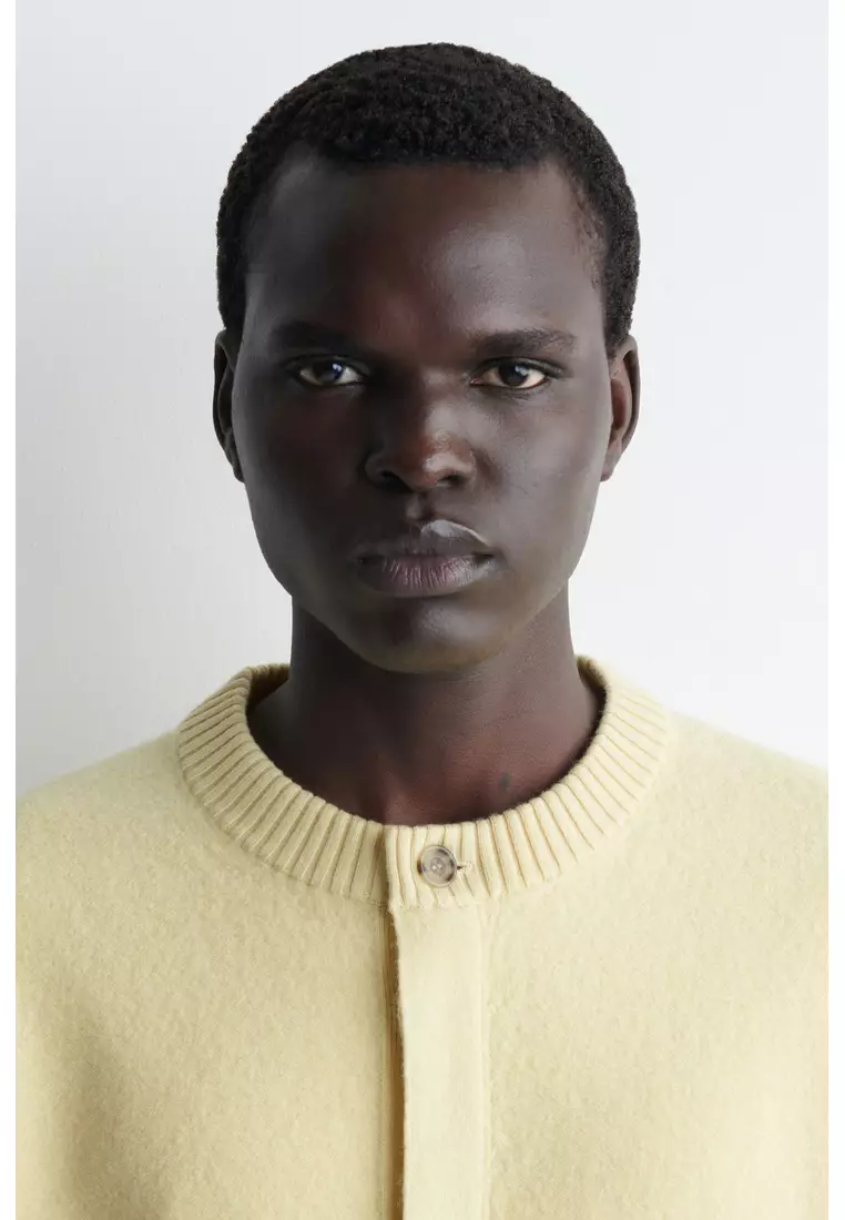 BOILED-WOOL CREW-NECK CARDIGAN