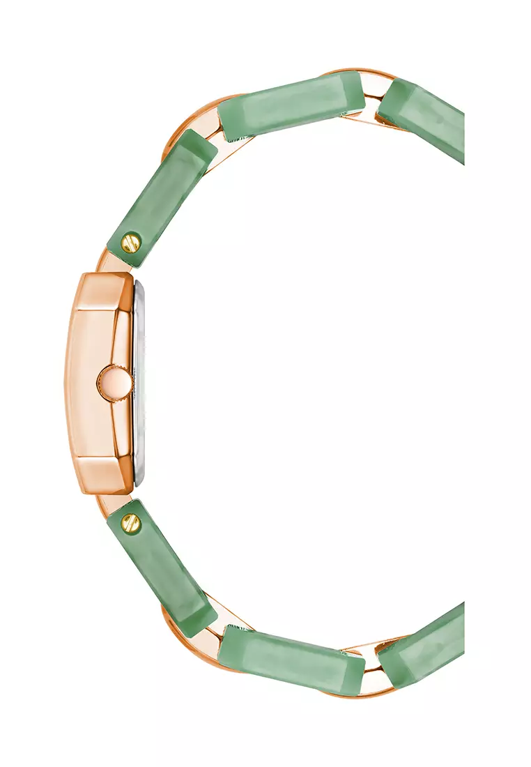 Box Set Green Mother of Pearl Rose Gold Rectangle Watch with Acrylic Bracelet