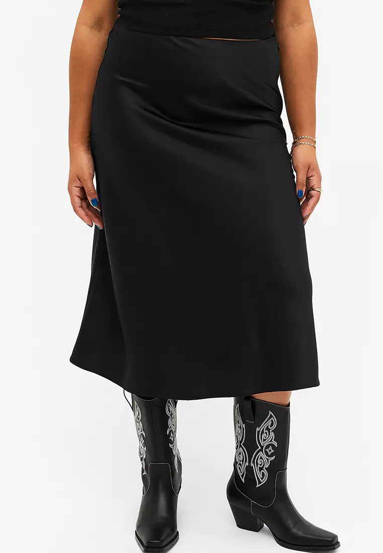 Satin midi hotsell skirt monki