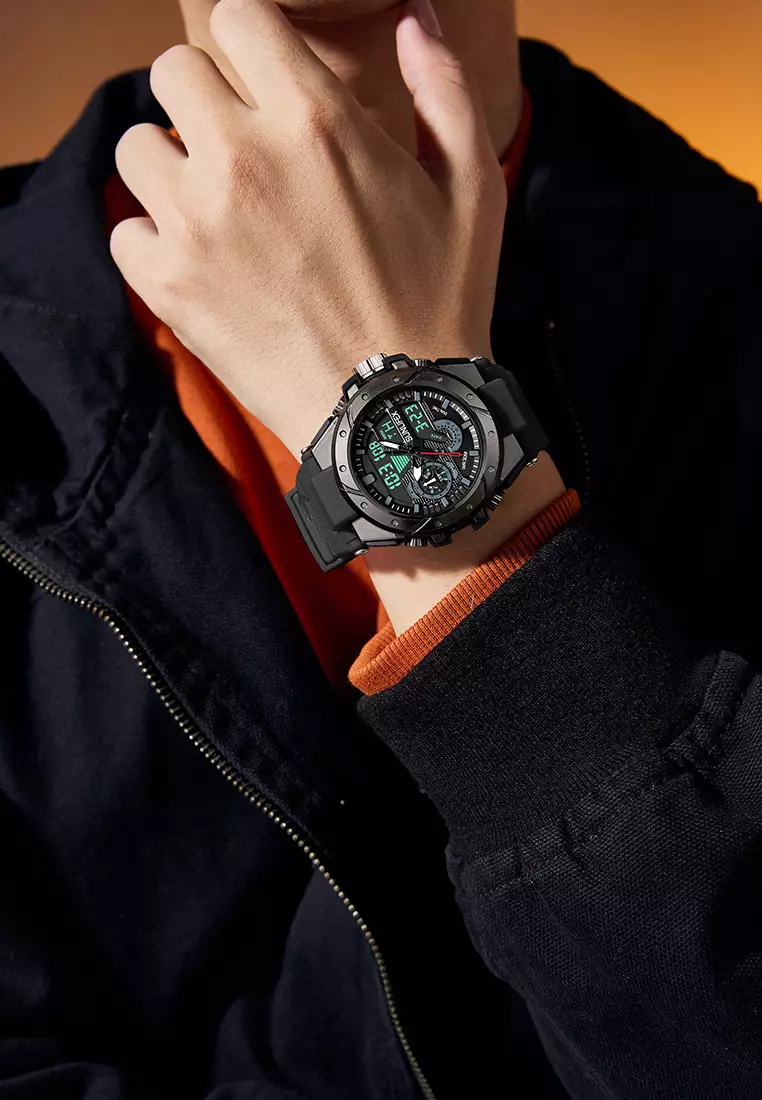 Jam Tangan Pria D009 Digital Analog Tali Rubber Chronograph Olahraga Jam Tangan Cowok allblack