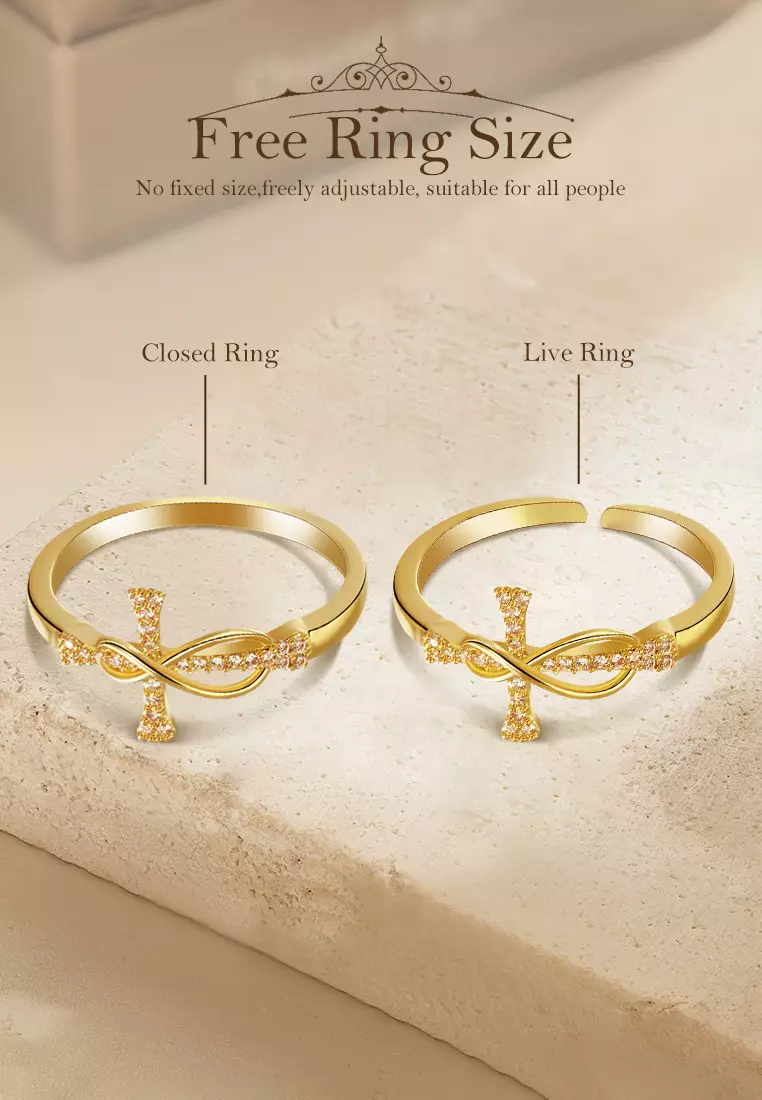 Cincin Wanita Berlian Titanium Menyeberang Fashion Perhiasan Cincin Cewek Ring gold