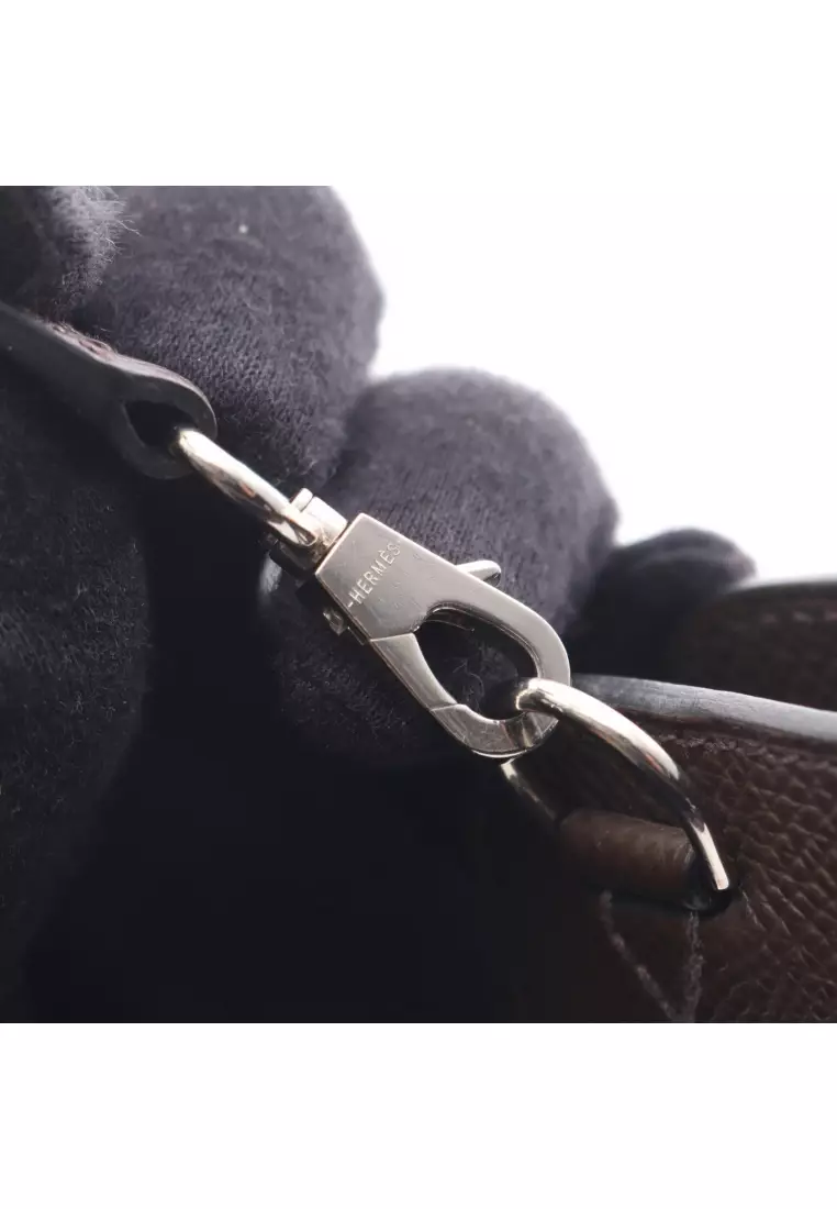 Pre-Loved Hermès way chocolate Sesame mauve pail phone case smartphone case iphone case Veau epsom Dark brown light brown Light purple silver hardware W engraved