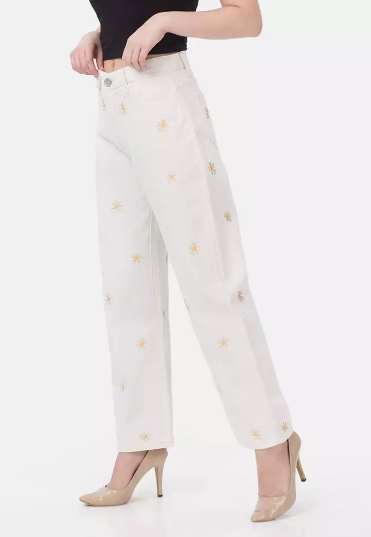 Floral Pattern Straight Jeans
