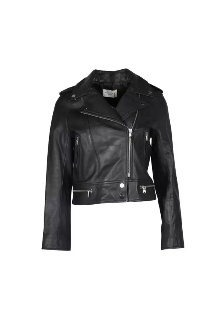 Sandro Pre Loved SANDRO Black Lamb Leather Bomber Jacket 2024