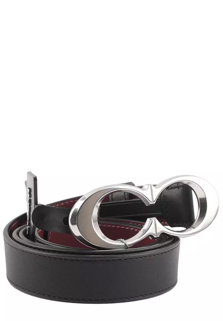 Signature Buckle Belt, 25 Mm in Black Wine/ Silver C1725 (M)