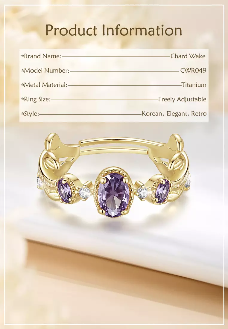 Cincin Wanita Titanium Anti Luntur Fashion Korea Perhiasan Purple Zircon 5A Cincin Cewek