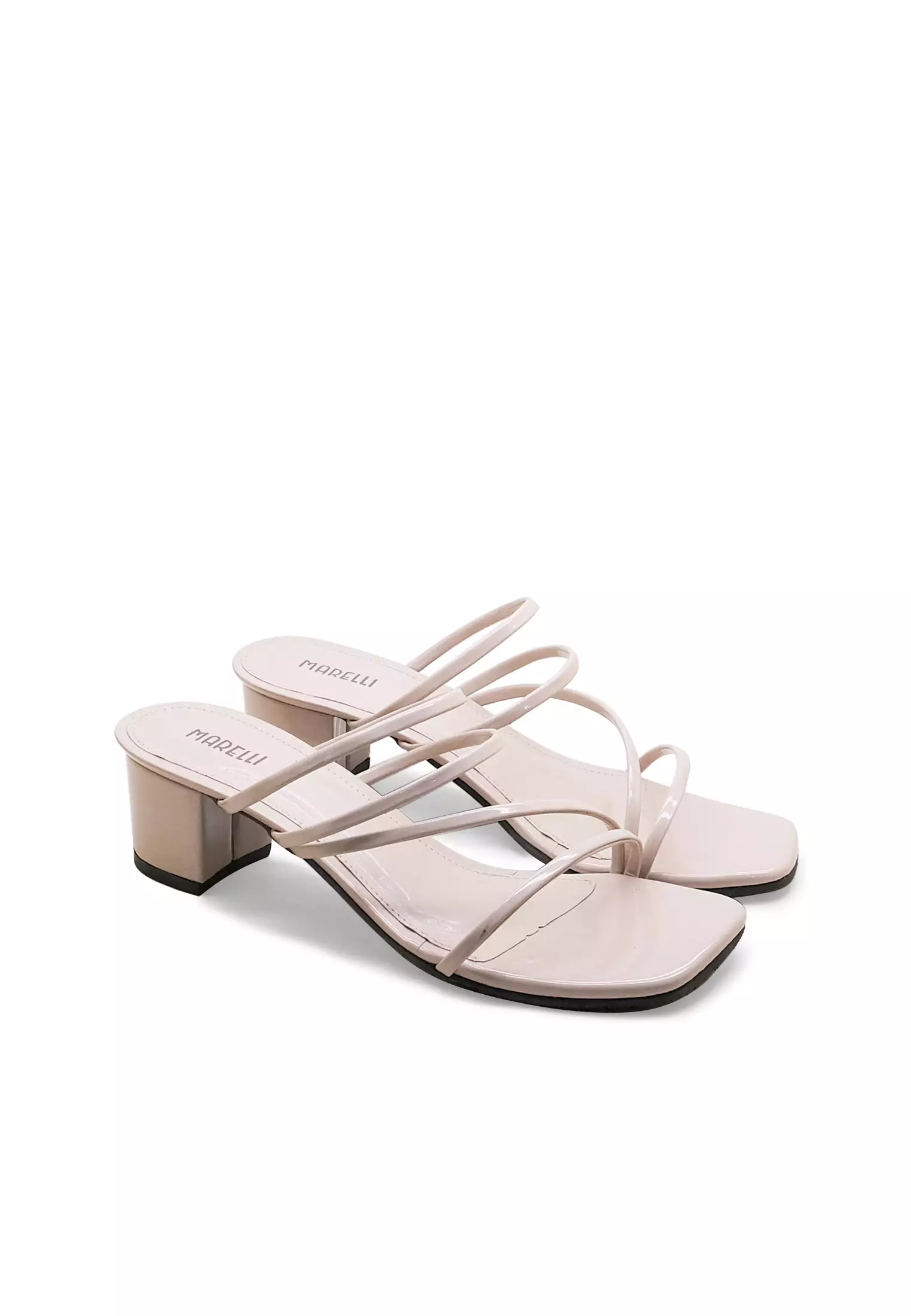 Almond Sandal wanita Tali klassic Eelgan Hak tahu 5 cm - Beige Patent
