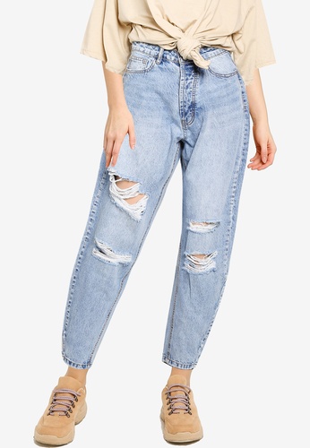MISSGUIDED blue Distressed Tapered Leg Jeans 09855AABC78A6CGS_1