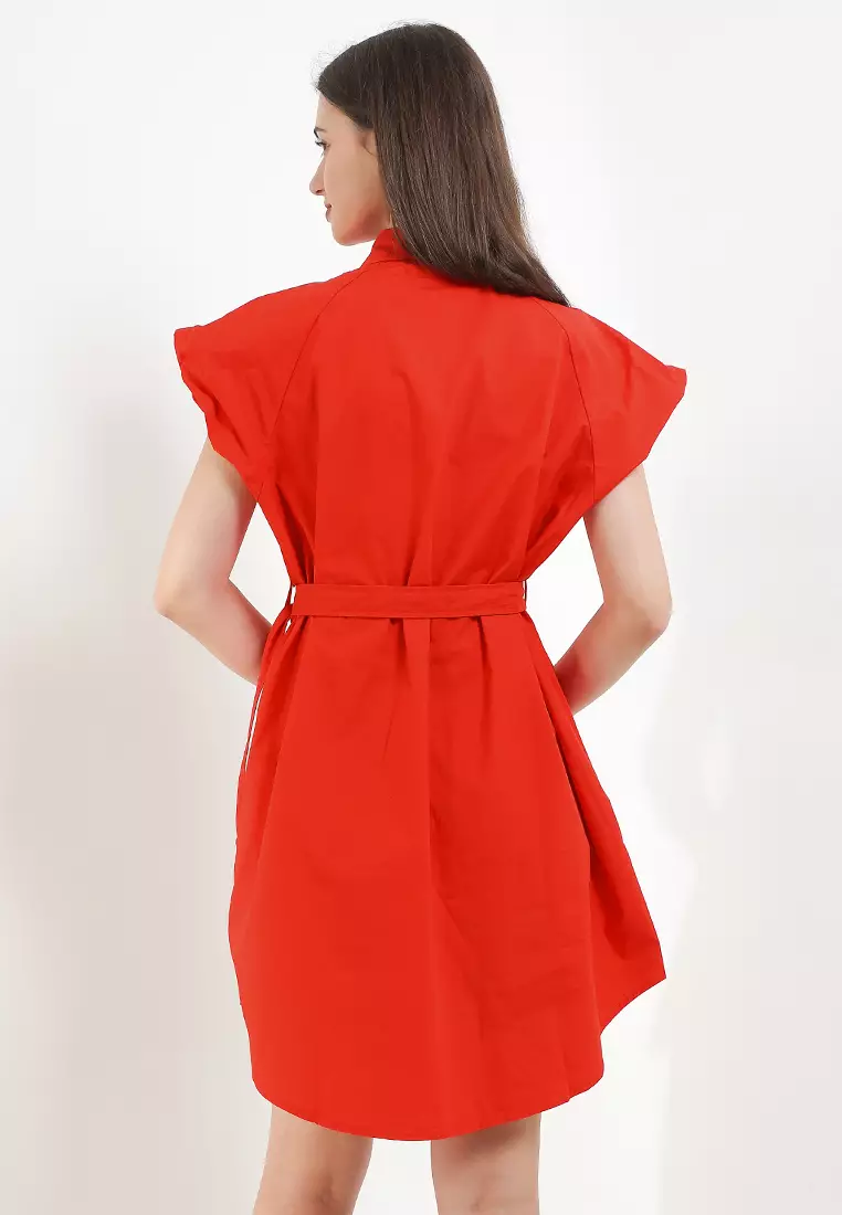 Belted Sleeveless Mini Shirt Dress
