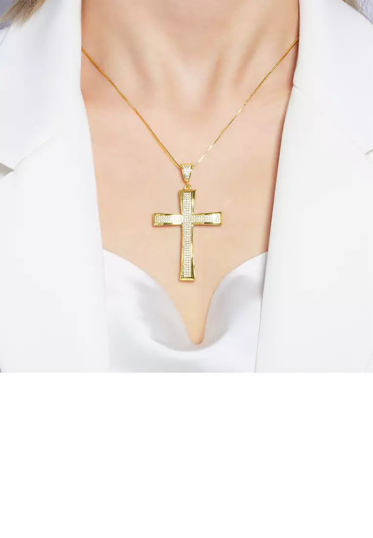 Buy Glamorousky Fashion Simple Plated Gold Cross Pendant with