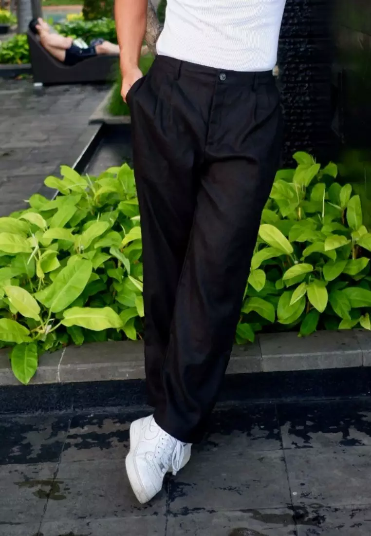 Midnight Celana Panjang Linen Pria Hitam | Linen Loose Pants Men Black