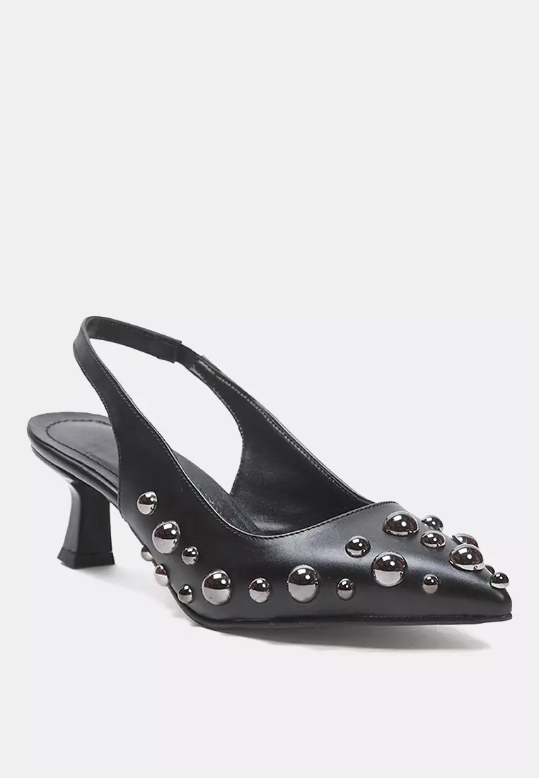 Black Trok Stone Women's Kitten Heels Shoes Takss25To00088