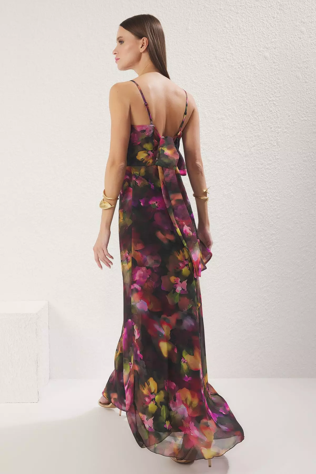 Multi-Colored A-Line Bowknot Lined Chiffon Woven Long Evening Prom Dress TPRSS25AE00152