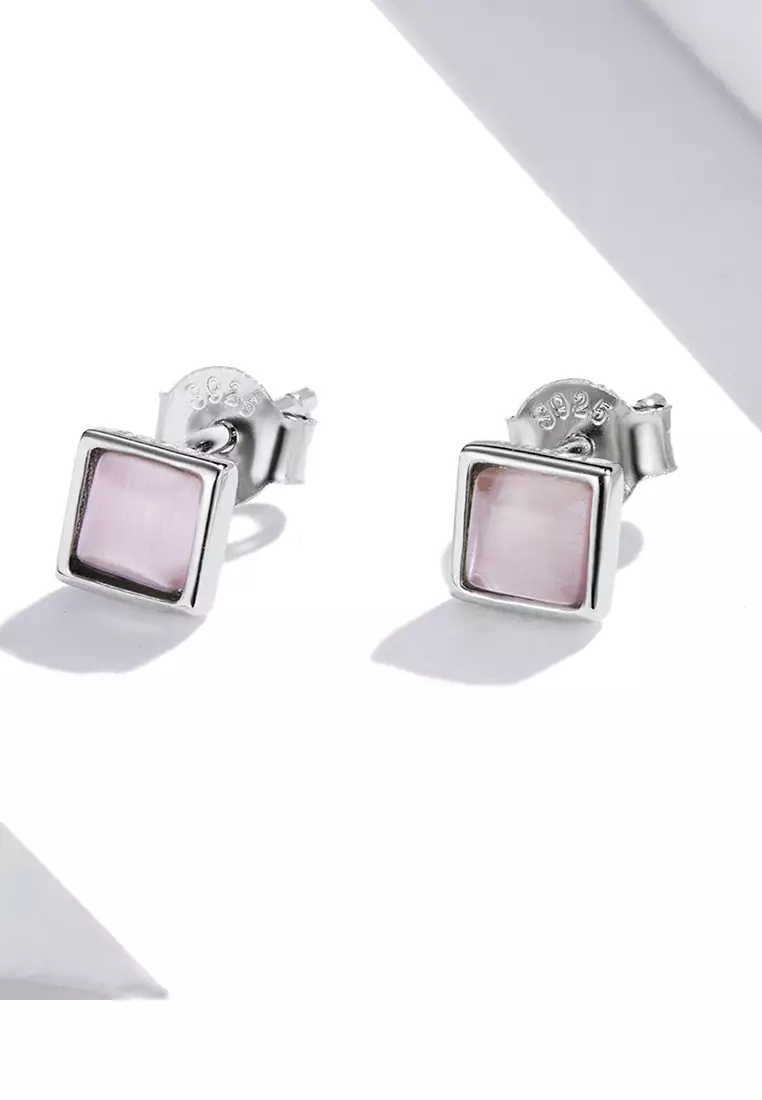 Solid 925 Sterling Silver Clarity in Baby Pink Stud Earrings