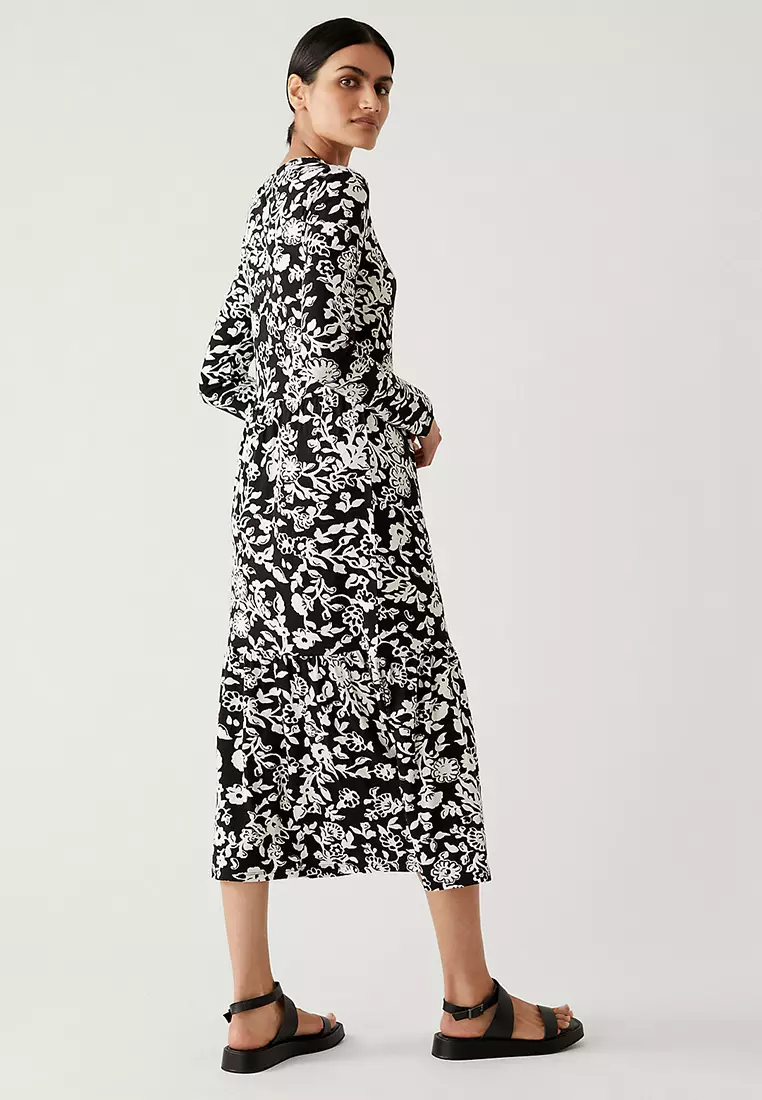 Jersey Floral Maxi Tiered Dress