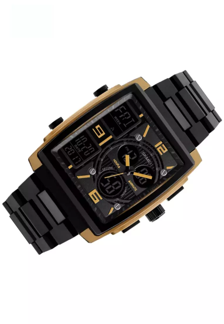 Jam Tangan Casual Analog Digital Sporty Pria Waterproof Strap Tali Material ABS PU JH55 ORIGINAL