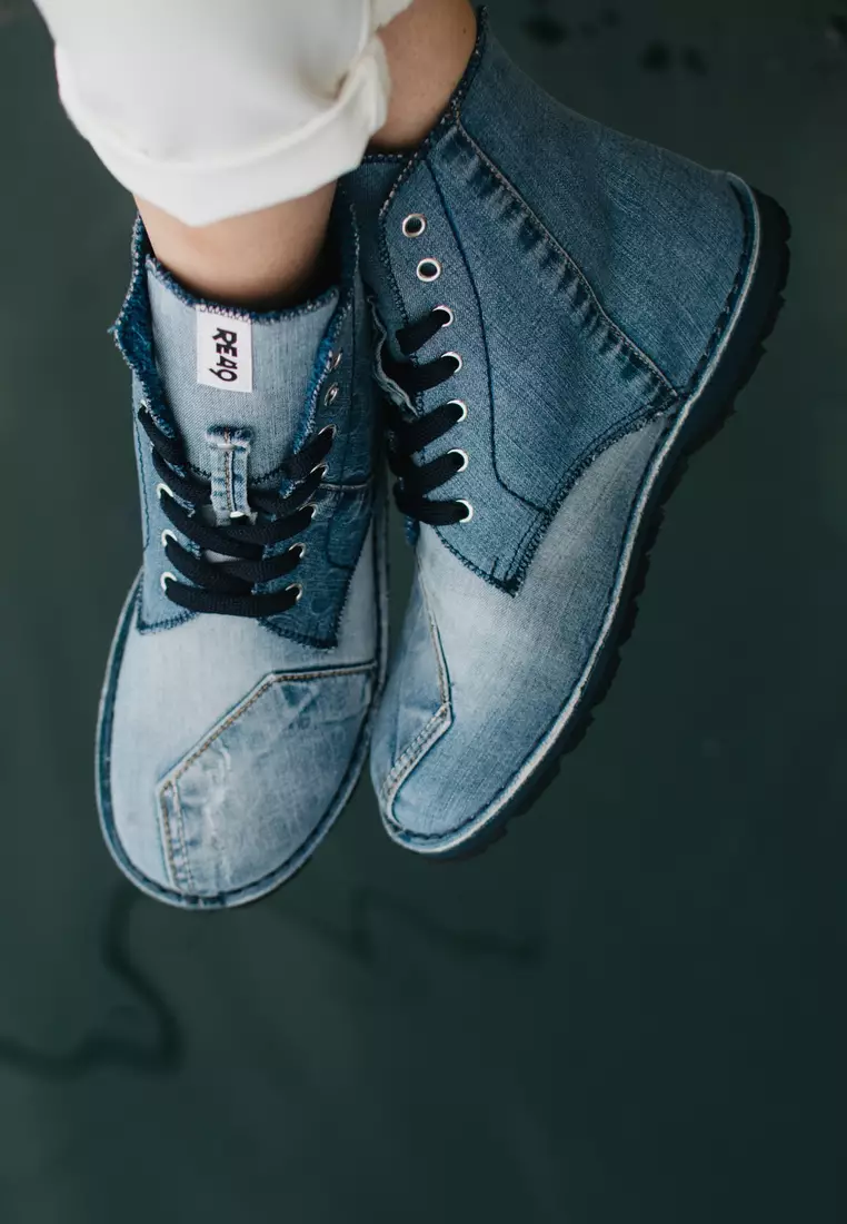 STAGE JEANS 靴子 - 100% 義大利製造，採用回收牛仔褲和廢棄輪胎製成鞋底。牛仔系列沙漠靴 - 藍色