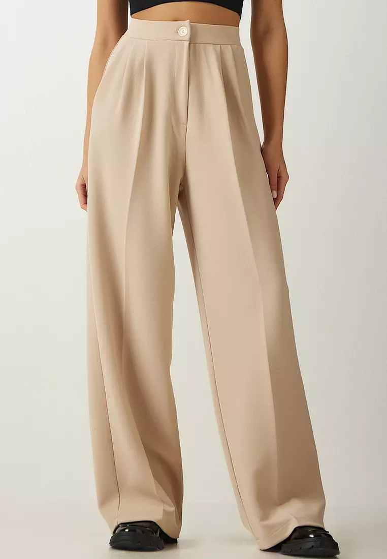 Buy Happiness Istanbul High Waist Pleated Pants in Beige 2024