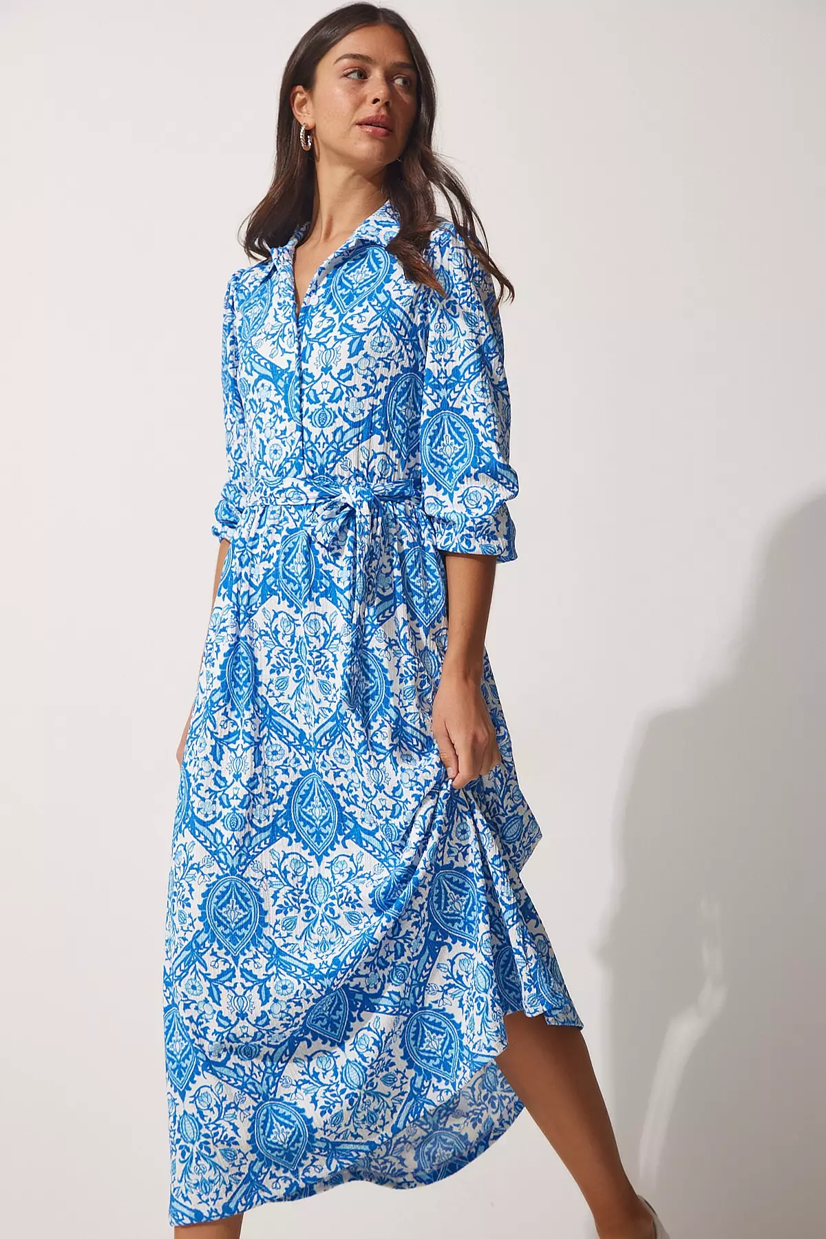 Patterned Long Summer Knitted Shirt Dress