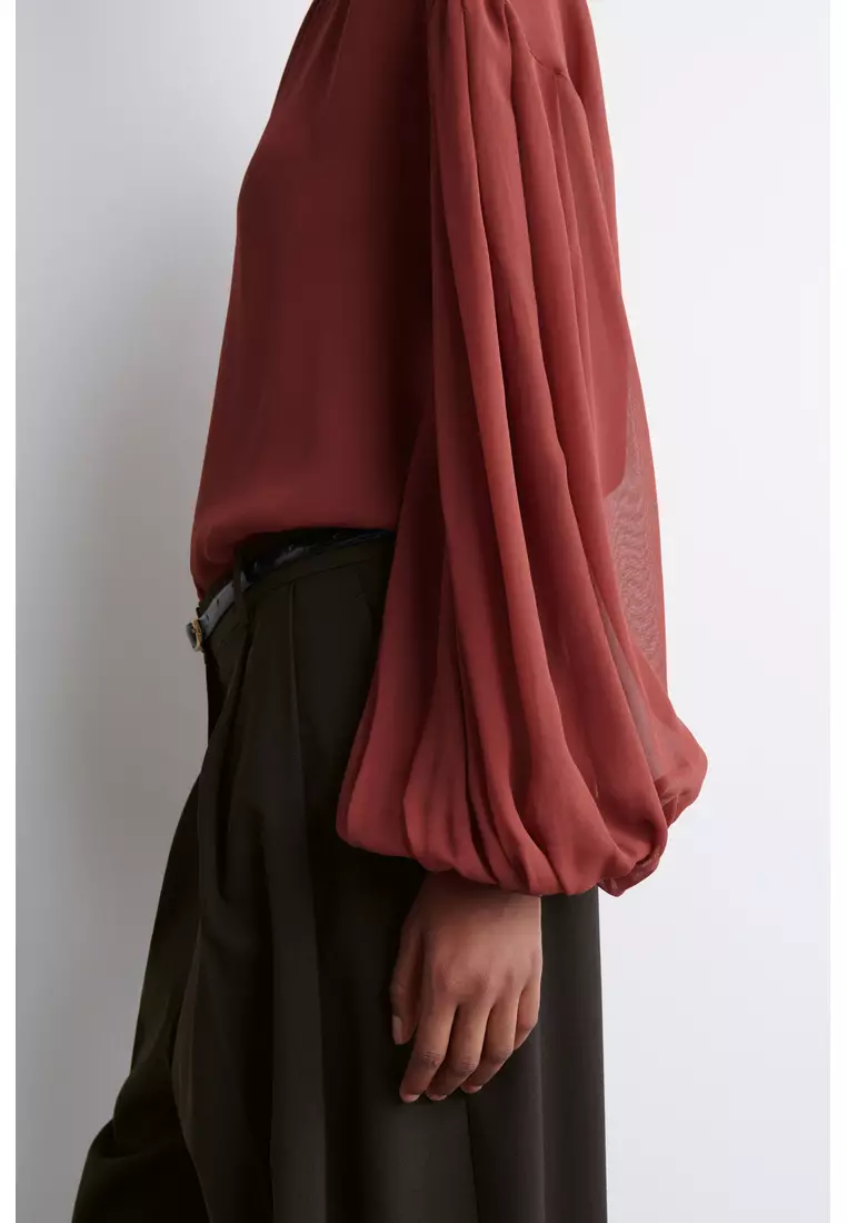 SHEER BALLOON-SLEEVE BLOUSE