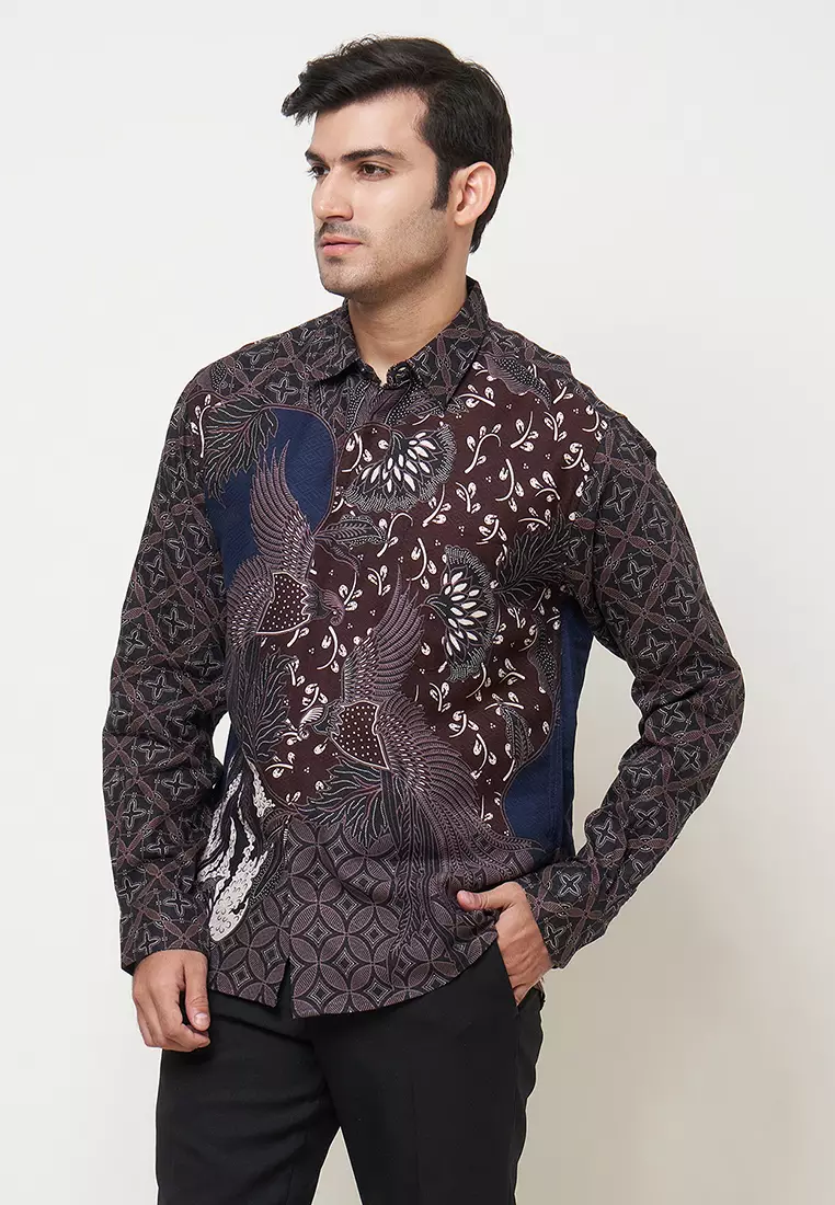 Exclusive Slimfit Natha Navy Kemeja Batik Pria Lengan Panjang