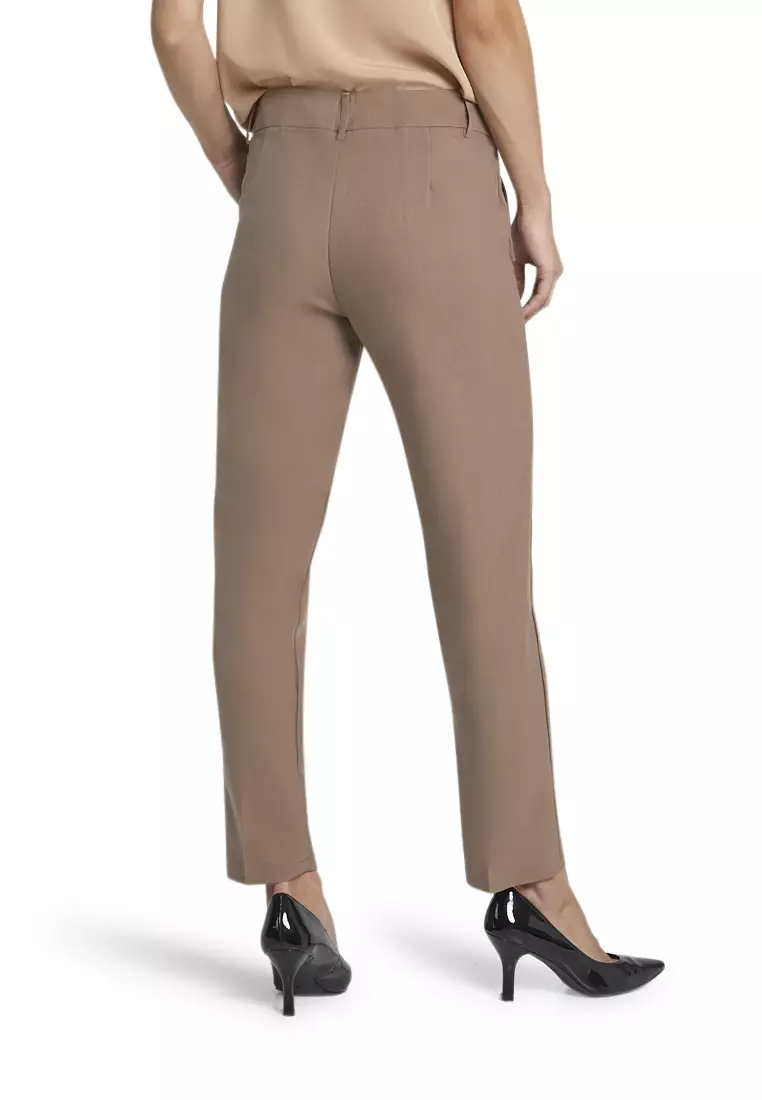 Fitzgerald Celana Kerja Motif Solid Trousers Bawahan Wanita Formal - Mocca