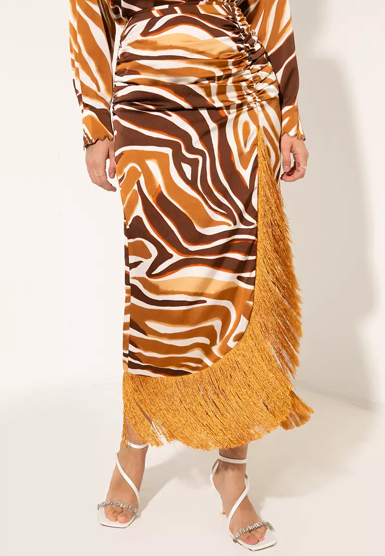 Buy Zalia Tassel Fringe Side Drape Skirt Online ZALORA Malaysia