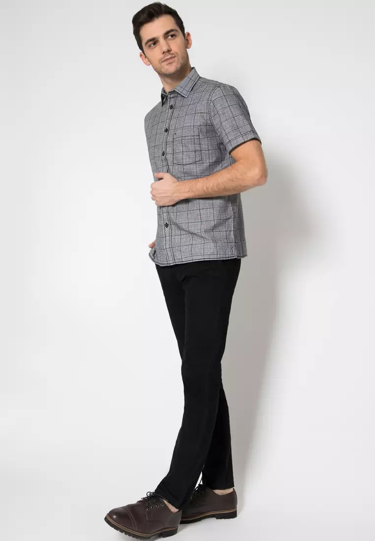 LGS - Kemeja Casual - Motif Kotak - Abu - Regular Fit