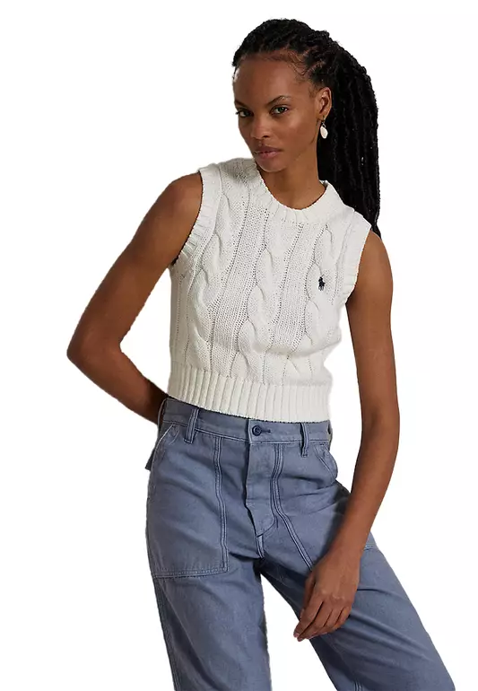 Cable-Knit Cotton Crewneck Sweater Vest