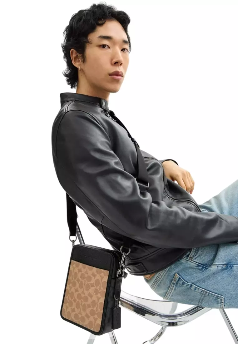 Mens Sullivan Crossbody In Blocked Signature Canvas - Brown