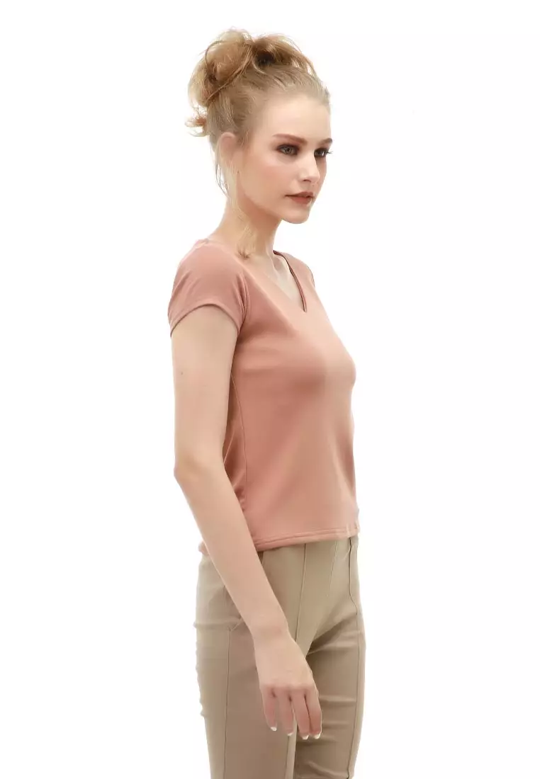 Genevie Kaos Kasual Wanita Vneck Lengan Pendek Material Cotton ORIGINAL - Millo