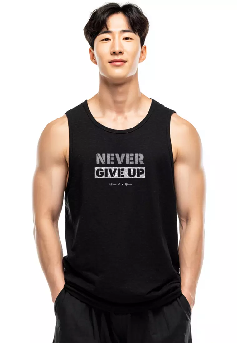 MTW79 Kaos Kutung Tank Top Instacool "never give up" hitam