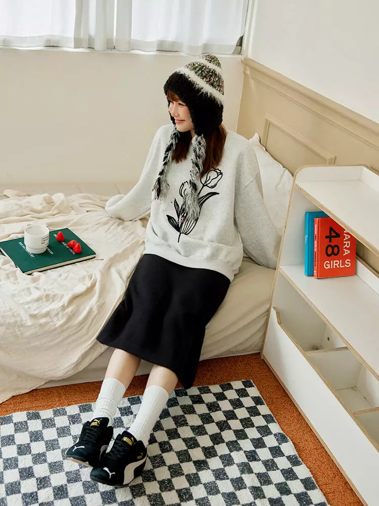 Solid Color Elastic Waist Knit Midi Skirt [FA2987]