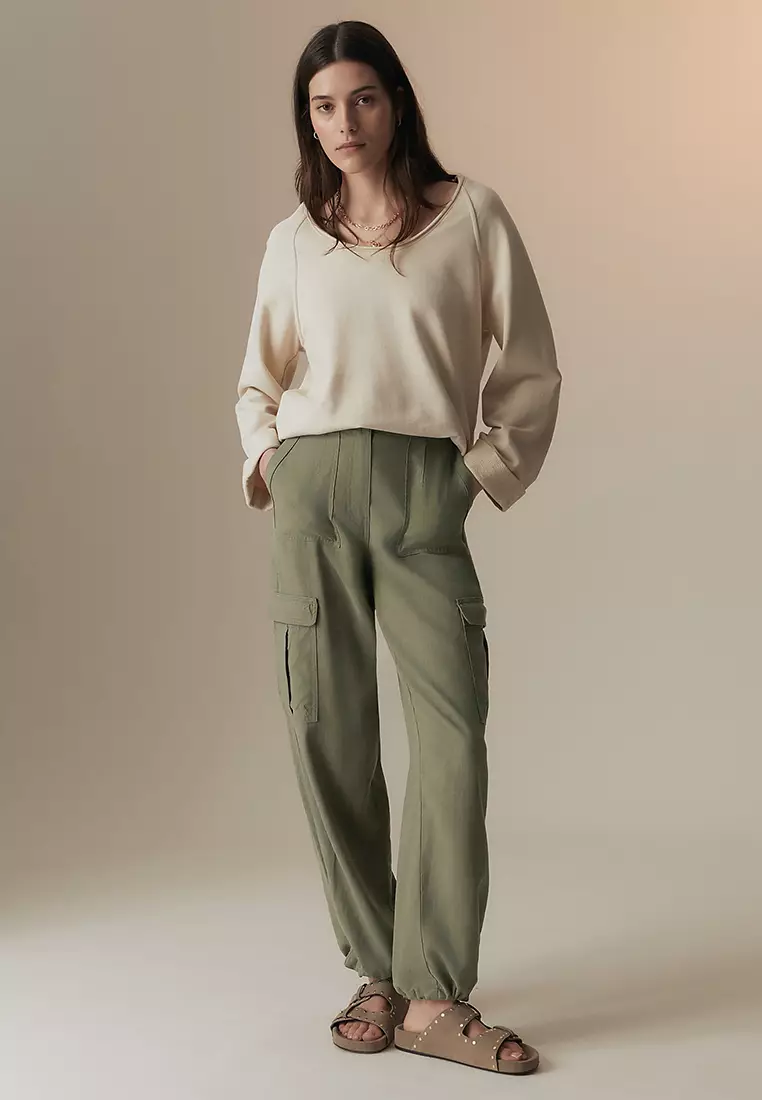Linen Blend Cargo Trousers